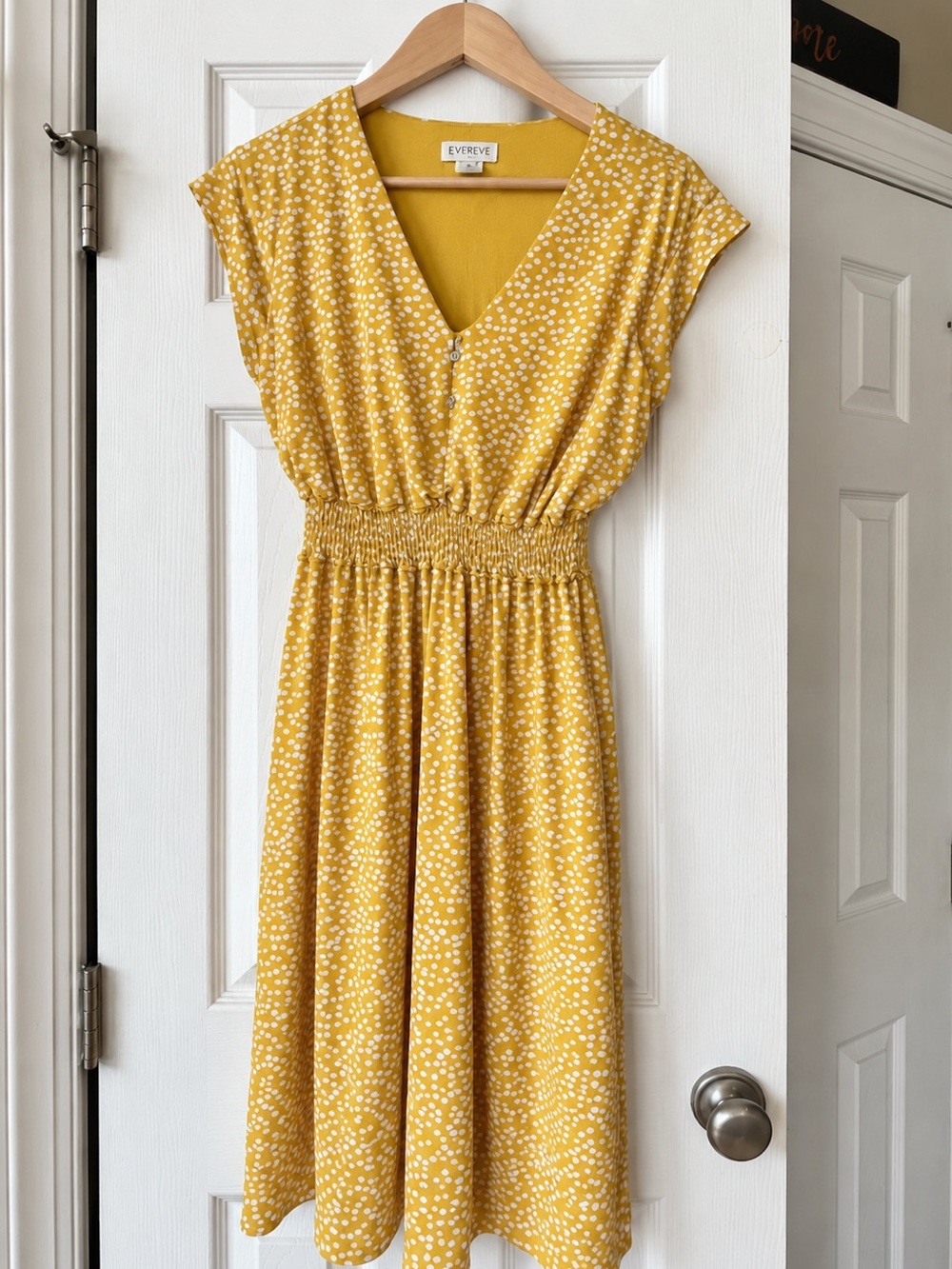 Enfocus Studio Mustard Yellow Floral V-Neck Midi Dress, size 8
